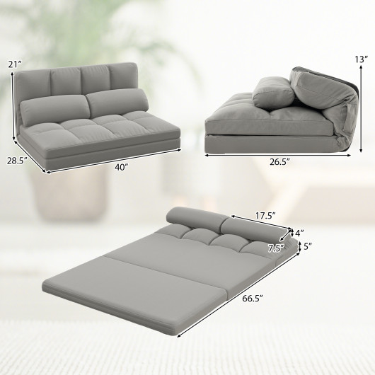Convertible Floor Sofa Bed with Adjustable Backrest and Pillows - Image 12