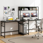 Convertible L-Shaped Desk with Hutch and Built-In Power Outlet