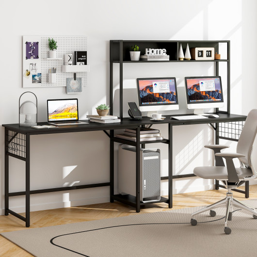 Convertible L-Shaped Desk with Hutch and Built-In Power Outlet - Image 13