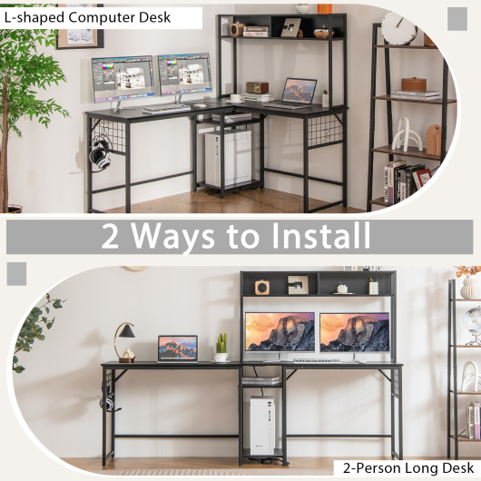 Convertible L-Shaped Desk with Hutch and Built-In Power Outlet - Image 14