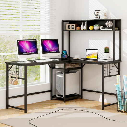 Convertible L-Shaped Desk with Hutch and Built-In Power Outlet - Image 8