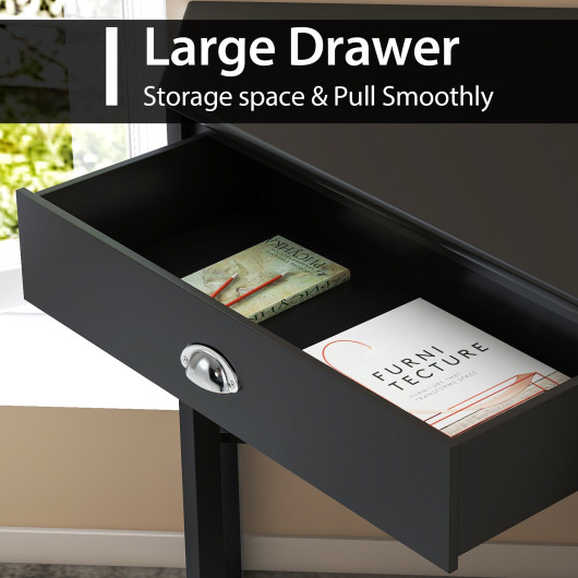 Corner Black Wooden Laptop Desk with Drawer and Shelves