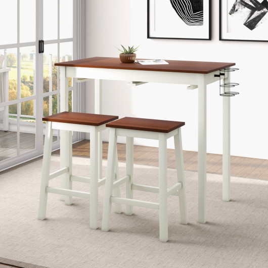 Space-Saving Bar Table Set with Wine Holders and Footrests (Set of 3)