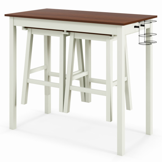 Space-Saving Bar Table Set with Wine Holders and Footrests (Set of 3)