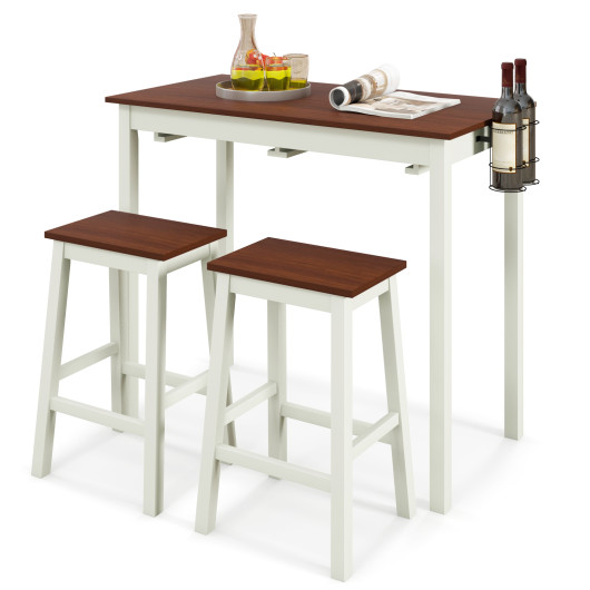 Space-Saving Bar Table Set with Wine Holders and Footrests (Set of 3)