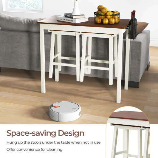Space-Saving Bar Table Set with Wine Holders and Footrests (Set of 3)