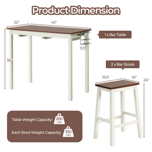 Space-Saving Bar Table Set with Wine Holders and Footrests (Set of 3)