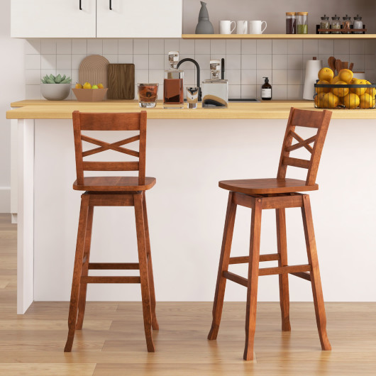 Swivel 30 Inch Bar Stools with Footrest and Backrest (Set of 2)