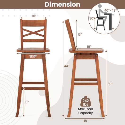 Swivel 30 Inch Bar Stools with Footrest and Backrest (Set of 2) - Image 5