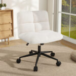 Cross Legged Armless Chair with Wheels and Adjustable Height Beige