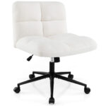 Cross Legged Armless Chair with Wheels and Adjustable Height Beige