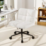 Cross Legged Armless Chair with Wheels and Adjustable Height Beige