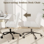 Cross Legged Armless Chair with Wheels and Adjustable Height Beige