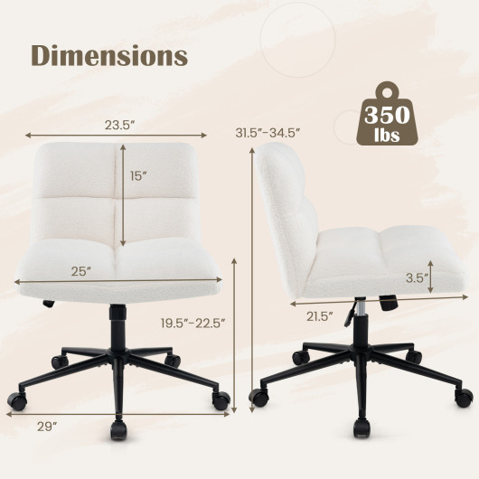 Cross Legged Armless Chair with Wheels and Adjustable Height Beige - Image 4