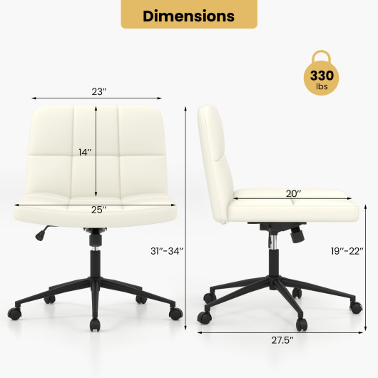 Height Adjustable Armless Desk Chair with Wheels for Home Office