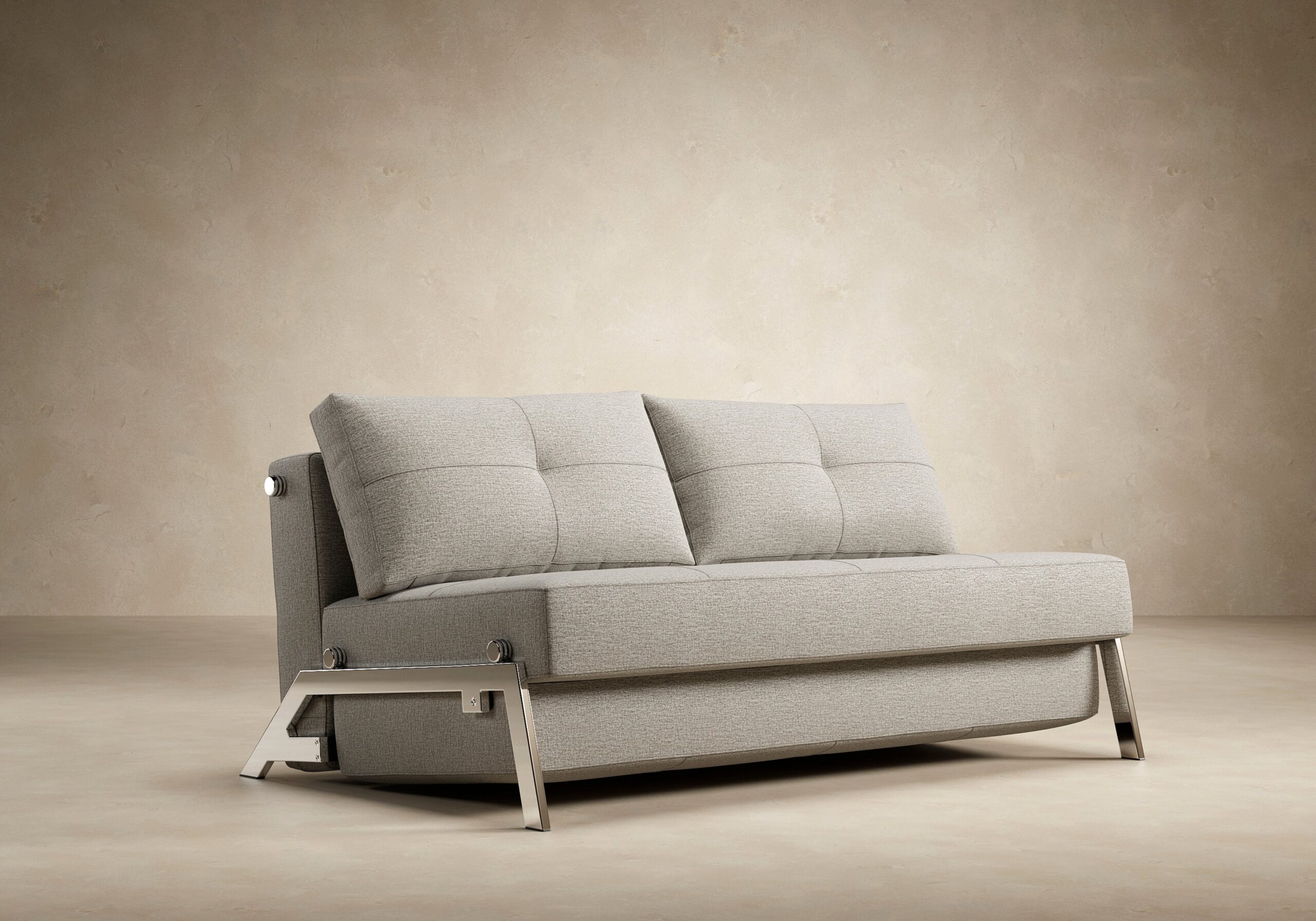 Cubed Queen Size Sofa Bed With Chrome Legs - Mixed Dance Grey