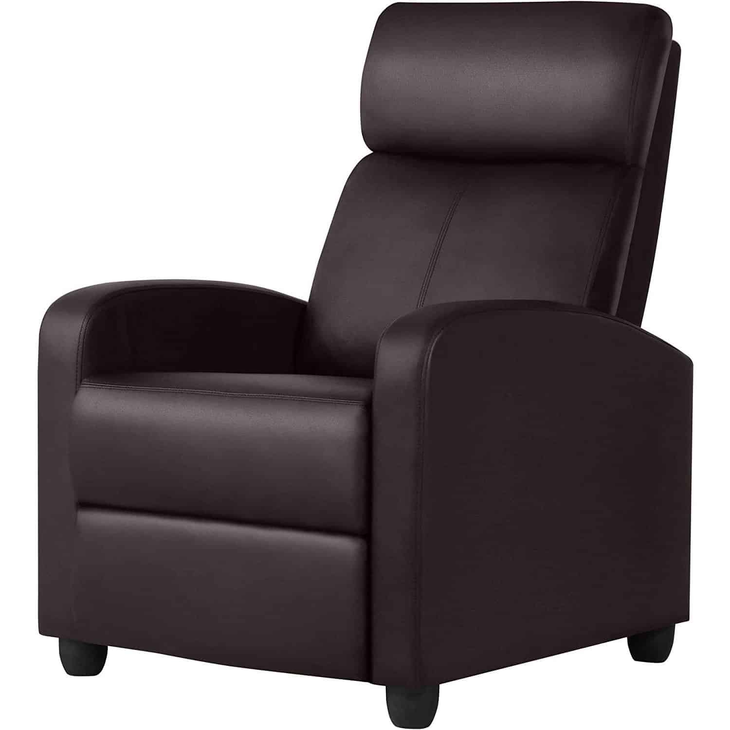 Dark Brown Faux Leather Push Back Recliner Chair Adjustable Settings