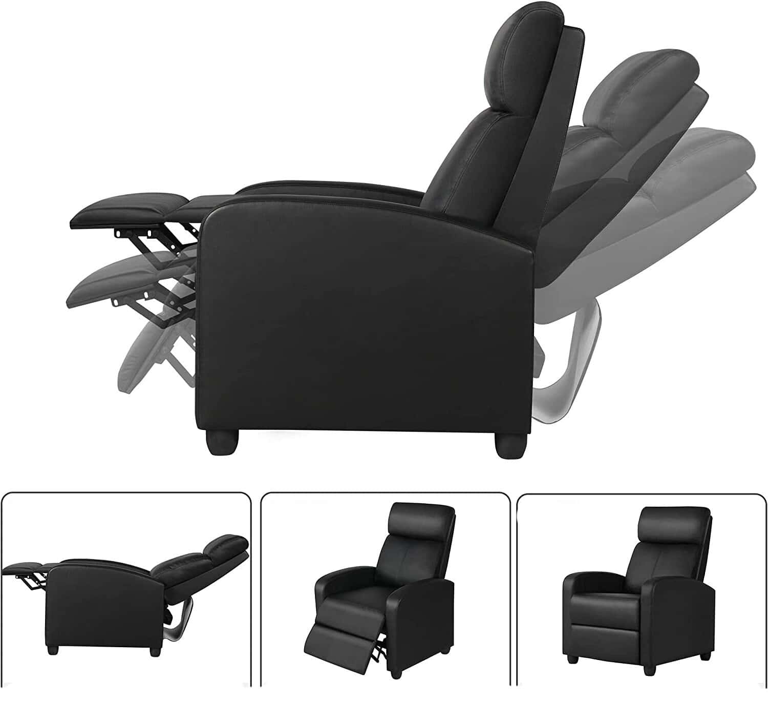 Dark Brown Faux Leather Push Back Recliner Chair Adjustable Settings