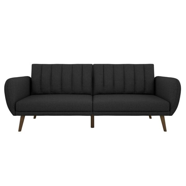 Dark Grey Mid-Century Futon Sofa Bed with Wooden Legs