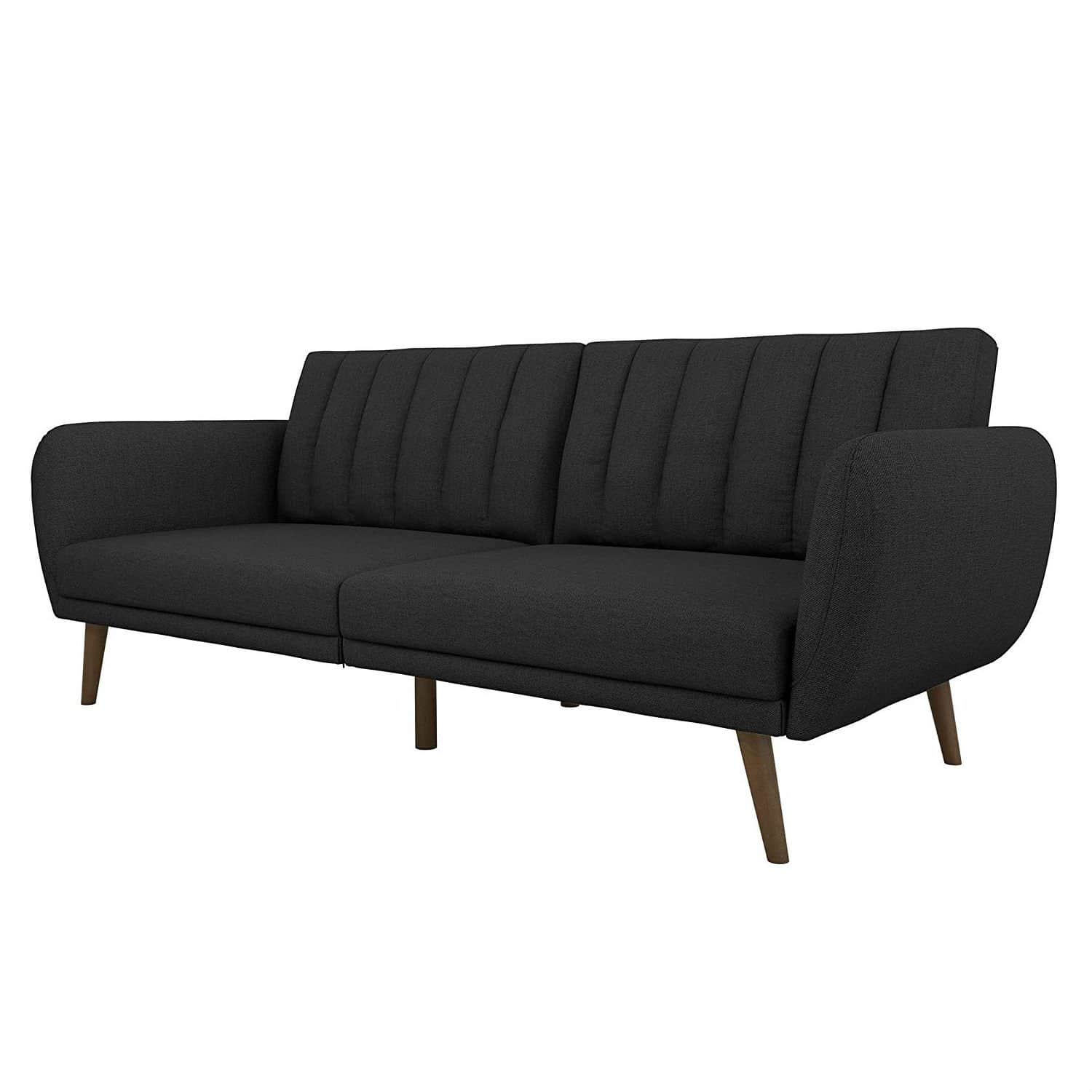 Dark Grey Mid-Century Futon Sofa Bed with Wooden Legs - Image 3