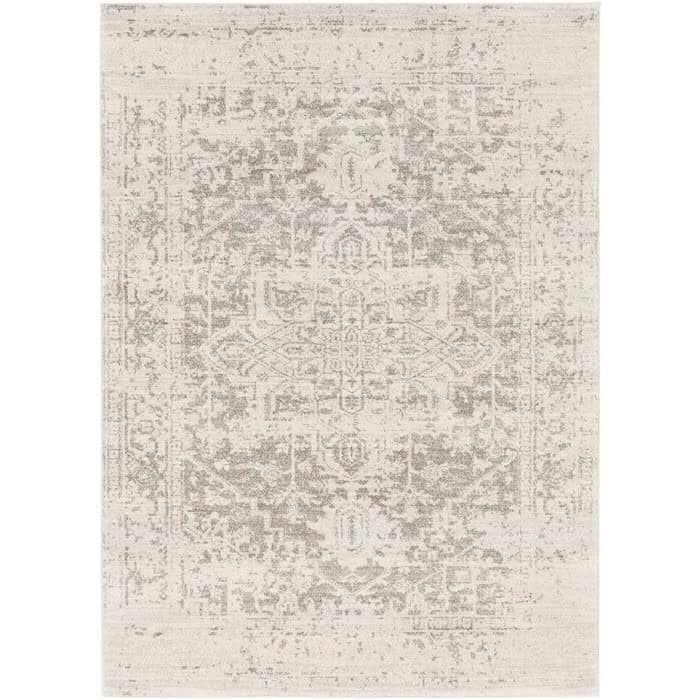 Distressed Oriental Area Rug Light Grey Beige 5'3 x 7'3