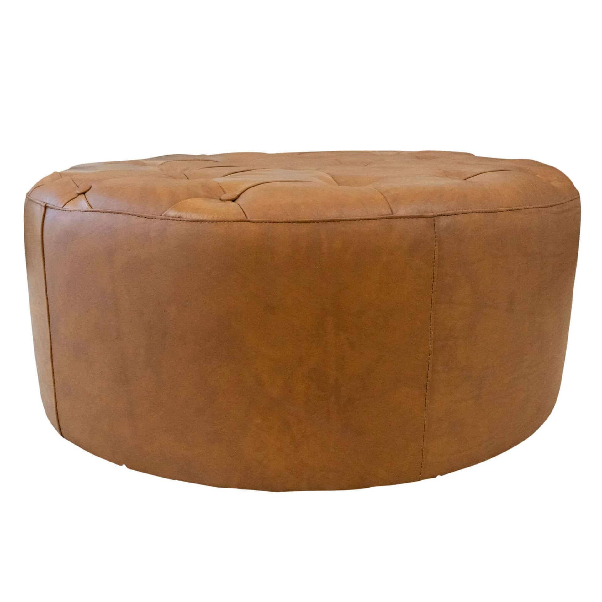 Tan Leather Tufted Cocktail Ottoman With Foam Padding