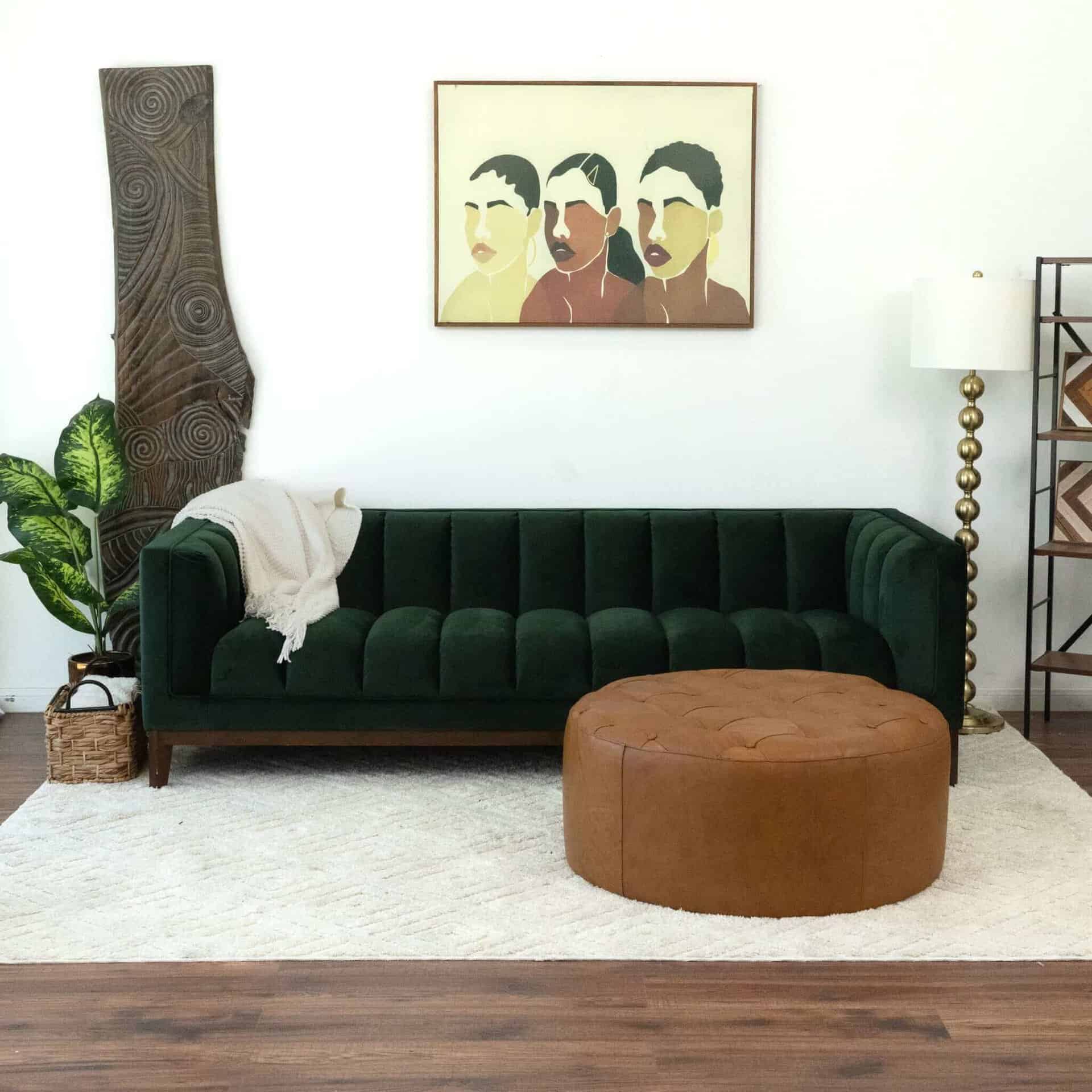 Tan Leather Tufted Cocktail Ottoman With Foam Padding