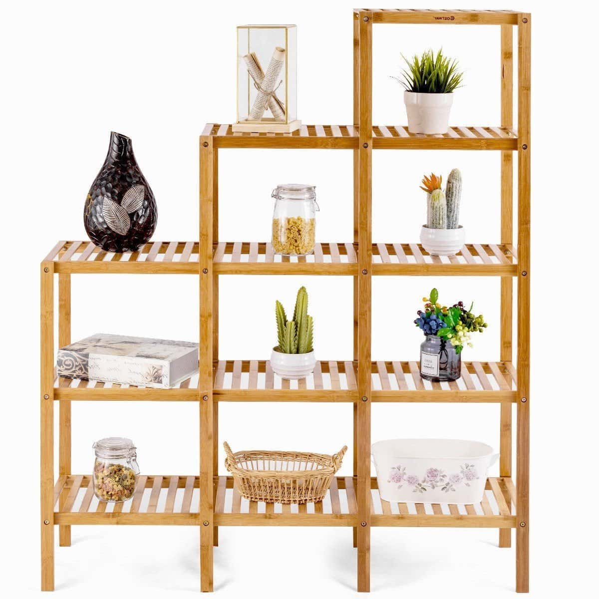 Bamboo Wood 5-Tier Bookcase and Plant Stand Storage Rack - Image 2