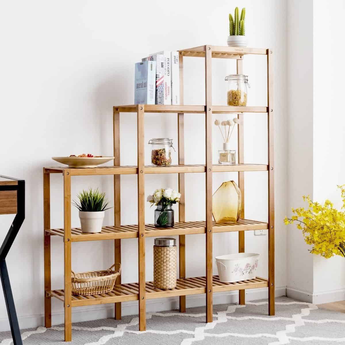 Bamboo Wood 5-Tier Bookcase and Plant Stand Storage Rack - Image 3