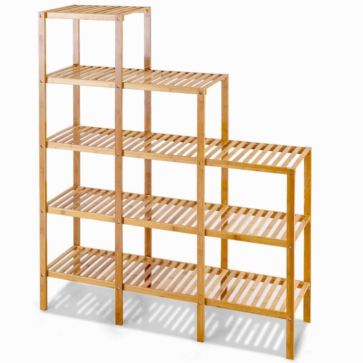Bamboo Wood 5-Tier Bookcase and Plant Stand Storage Rack - Image 4