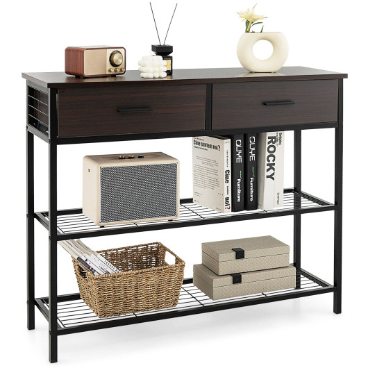 Industrial Entryway Table with Drawers and Metal Shelves 39.5 Inch