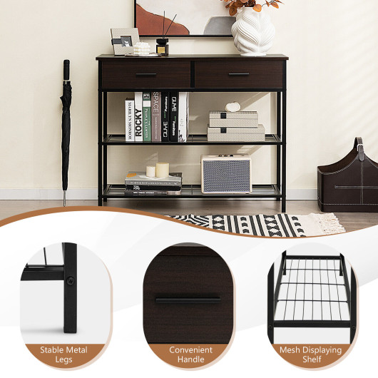 Industrial Entryway Table with Drawers and Metal Shelves 39.5 Inch