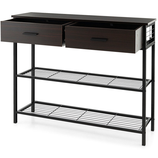 Industrial Entryway Table with Drawers and Metal Shelves 39.5 Inch