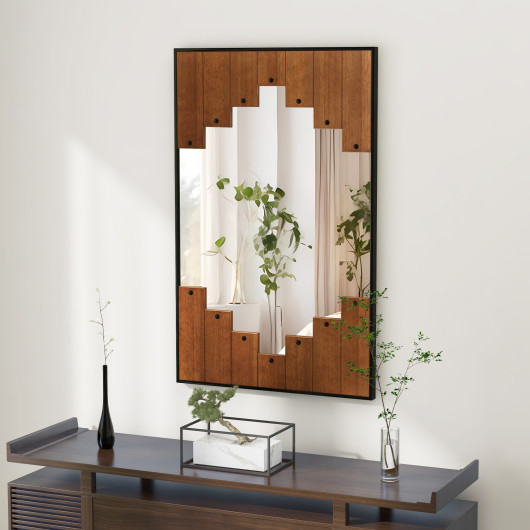 Farmhouse Rectangle Wall Mirror with Piano Key Frame Black