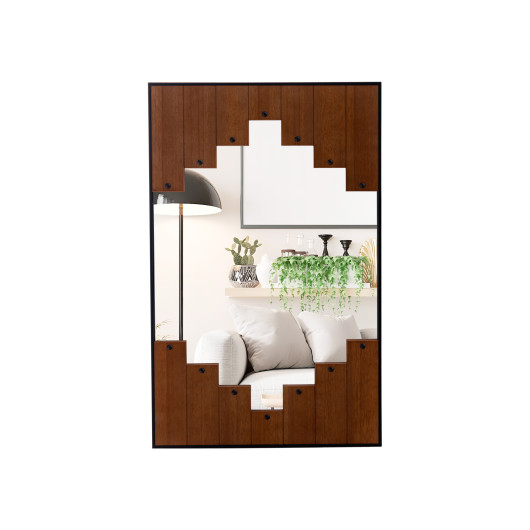 Farmhouse Rectangle Wall Mirror with Piano Key Frame Black