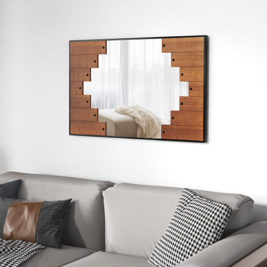 Farmhouse Rectangle Wall Mirror with Piano Key Frame Black