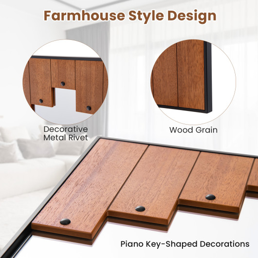 Farmhouse Rectangle Wall Mirror with Piano Key Frame Black