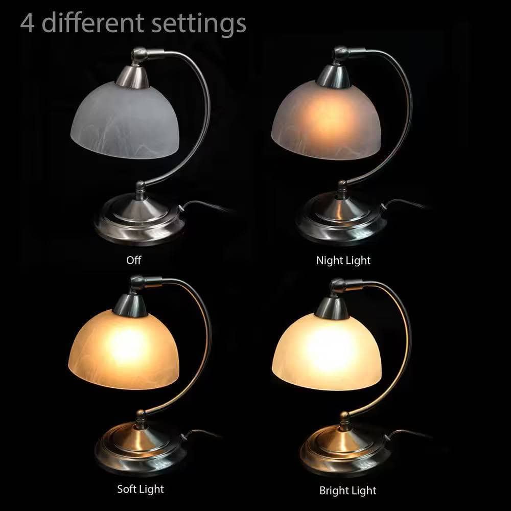 Mini Bankers Lamp with Marbleized Glass Shade and Touch Control