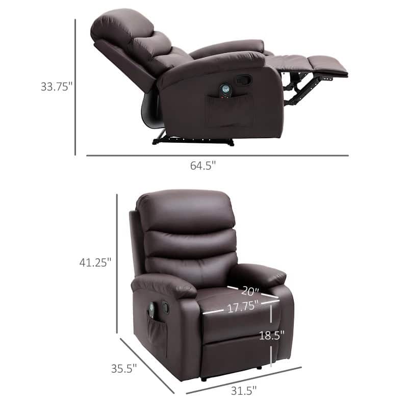 Adjustable Brown Faux Leather Massage Recliner Chair with Footrest