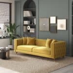 Mustard Velvet Mid-Century Modern Sofa with Removable Legs