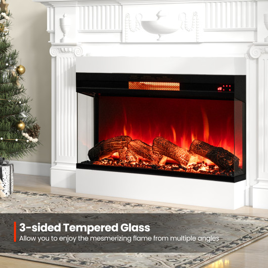 36 Inch 3-Sided Electric Fireplace with Adjustable Flame Settings