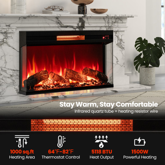 36 Inch 3-Sided Electric Fireplace with Adjustable Flame Settings