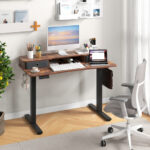 48 Inch x 24 Inch Height Adjustable Electric Standing Desk with Drawers and Monitor Shelf