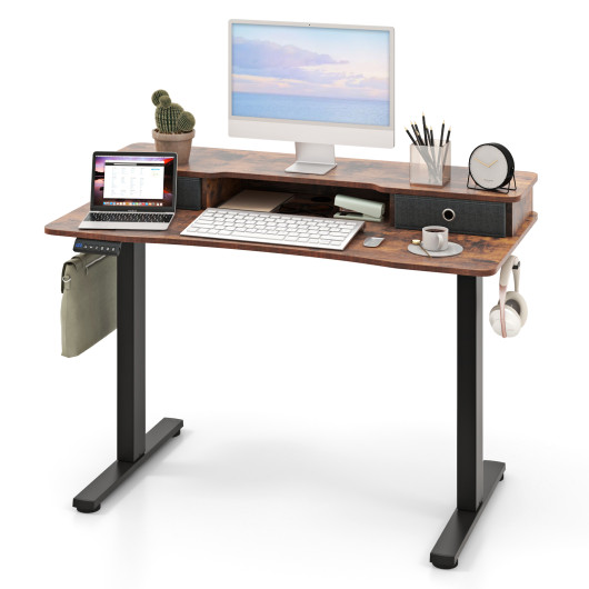 48 Inch x 24 Inch Height Adjustable Electric Standing Desk with Drawers and Monitor Shelf - Image 2