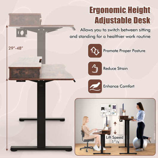 48 Inch x 24 Inch Height Adjustable Electric Standing Desk with Drawers and Monitor Shelf - Image 4
