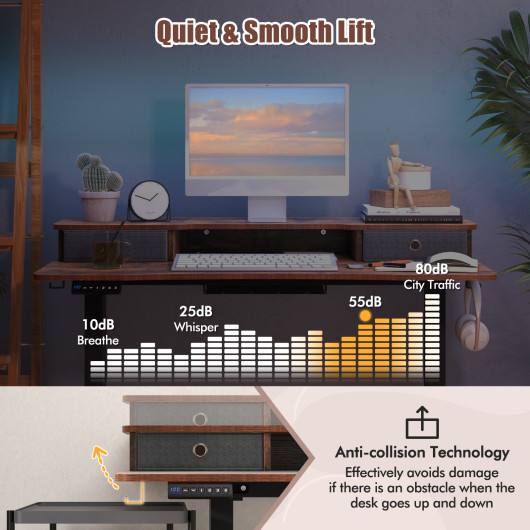 48 Inch x 24 Inch Height Adjustable Electric Standing Desk with Drawers and Monitor Shelf - Image 5