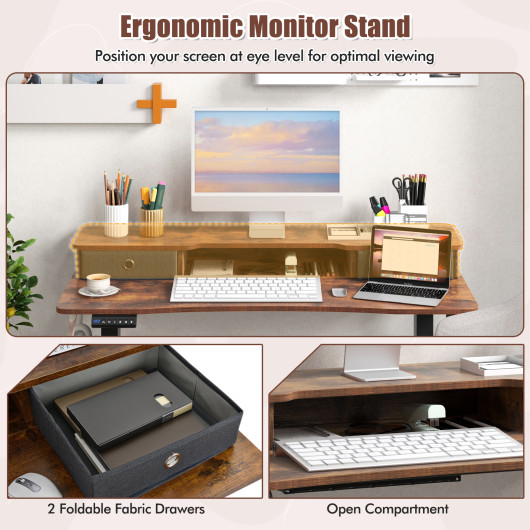 48 Inch x 24 Inch Height Adjustable Electric Standing Desk with Drawers and Monitor Shelf - Image 7