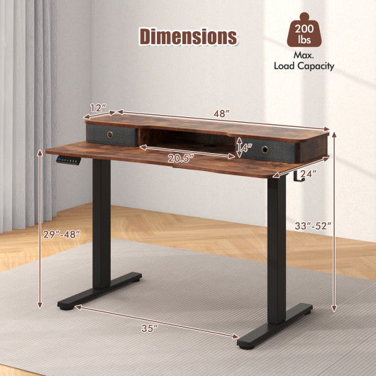 48 Inch x 24 Inch Height Adjustable Electric Standing Desk with Drawers and Monitor Shelf - Image 3