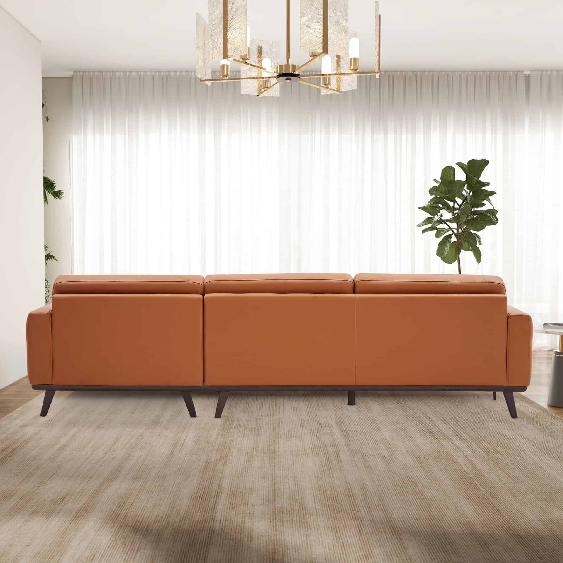 Cognac Vegan Leather L-Shaped Sectional Sofa for Living Rooms