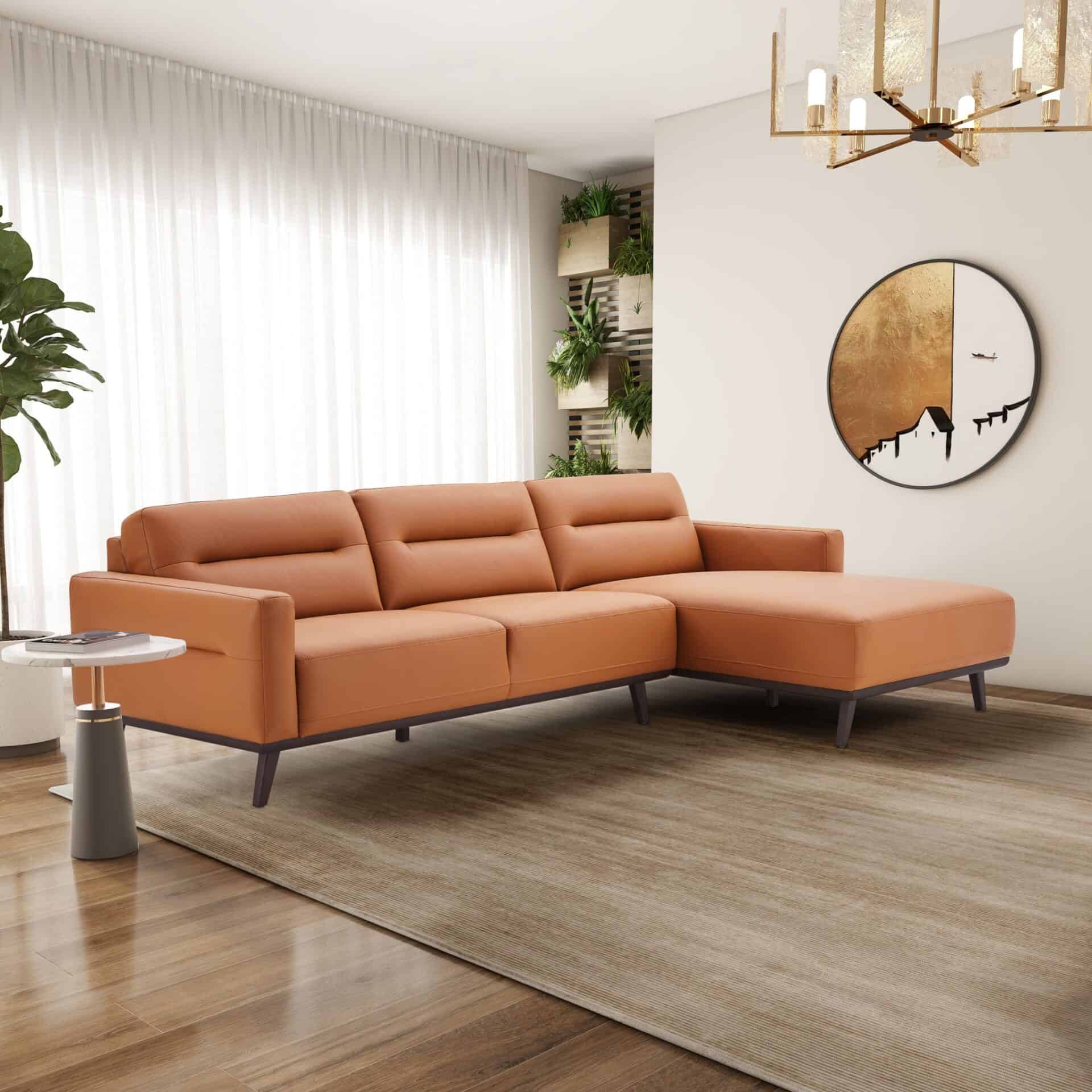 Cognac Vegan Leather L-Shaped Sectional Sofa for Living Rooms - Image 4